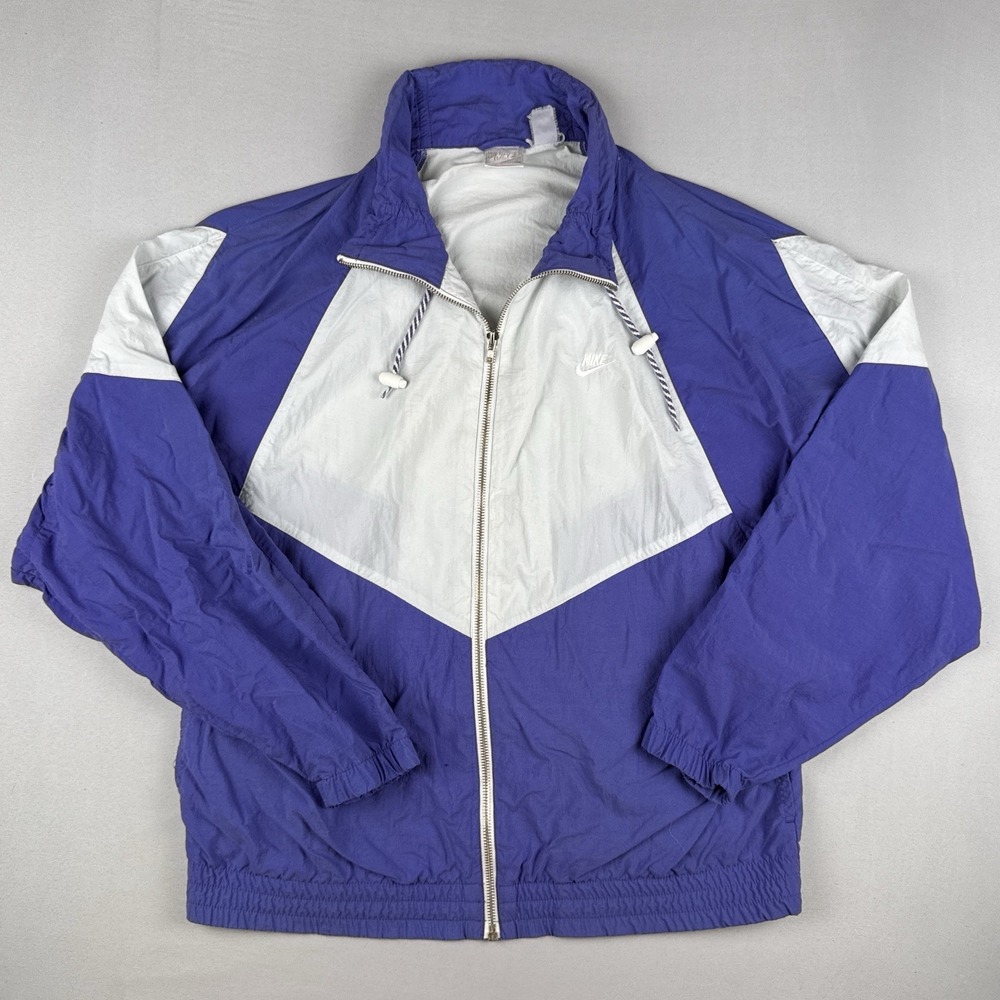 Vintage 90s Nike Windbreaker Jacket Purple White Full Zip Women's Medium